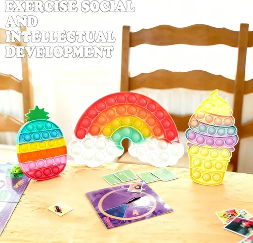 Miniatura 4 de 4 piezas de juguetes para juguetear, juguetes de burbujas de empuje arcoíris, juguete de helado, juguetes de piña para apretar, conjunto de juguetes