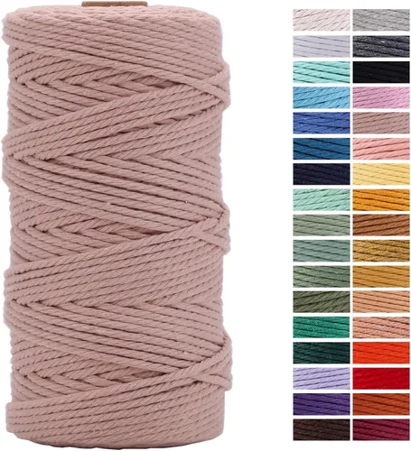 Miniatura 64 de Cuerda de Macramé Gris Claro 3mm x 109 Yardas, Cuerda de Algodón de Colores Cuerda para Manualidades Cuerda de Algodón Colorida para Colgar