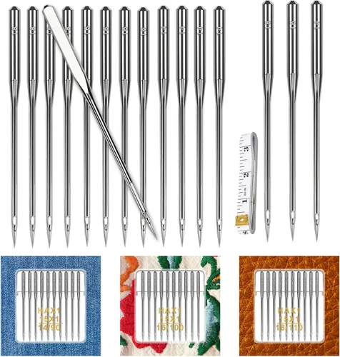 30 piezas de agujas universales para máquina de coser - Tamaños 90/14 100/16 110/18, aguja de máquina de coser resistente para tela gruesa,