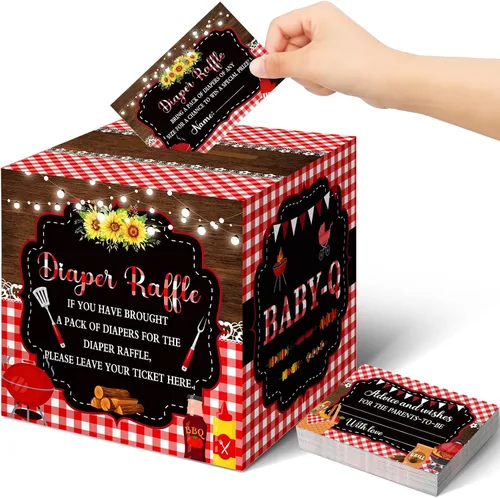 Miniatura 13 de Teling 51 boletos para rifas de pañales con caja de tarjetas, decoración de baby shower, caja de soporte para baby shower, para fiesta de rifas