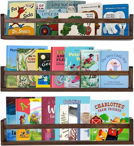 Miniatura 21 de AZSKY Estantes clásicos para libros de guardería, estantes flotantes de madera negra, estantería de pared para decoración de baño, cocina, especias