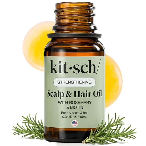 Kitsch Aceite de romero para el crecimiento del cabello – Aceite para el cabello con biotina, ricino y jojoba – Aceite de cuero cabelludo prelavado