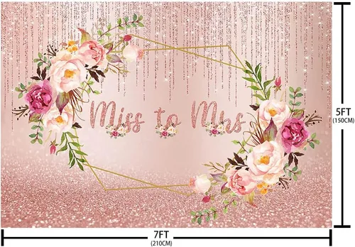 Miniatura 5 de AIBIIN Telón de fondo con purpurina de oro rosa de 7 x 5 pies con purpurina de Miss to Mrs - Suministros para decoración de fiesta de boda