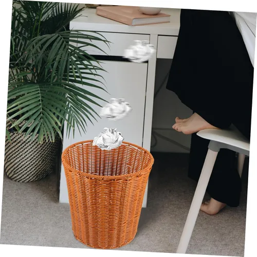Miniatura 5 de YARNOW Cubo de basura de ratán con tapa de 9.2 x 9.2 x 11 pulgadas, cesta de plástico tejida para organización del hogar, cocina, baño, sala de estar