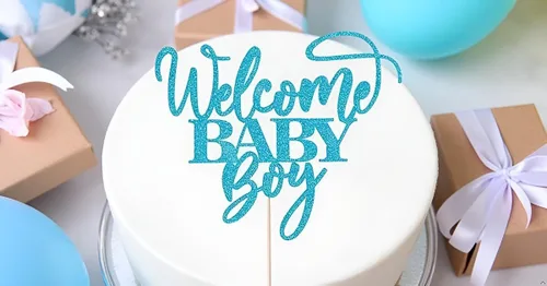 Miniatura 7 de Kaoenla Decoración para pastel de bienvenida de bebé niño con purpurina azul, decoración de fiesta de revelación de género para recién nacidos