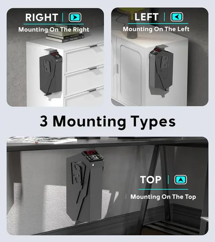 Miniatura 6 de Caja fuerte para pistolas de montaje rápido en mesita de noche, caja fuerte inteligente para pistola con tapa de apertura automática, bloqueo