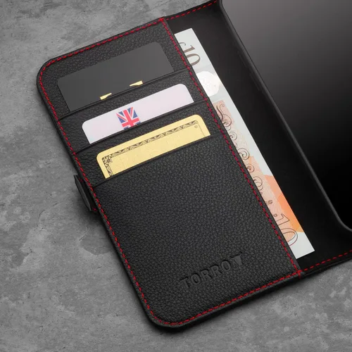 Miniatura 5 de TORRO Funda de cuero compatible con iPhone 12 / iPhone 12 Pro - Funda de piel auténtica tipo cartera con tarjetero y función de soporte (negro)