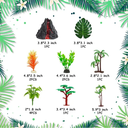 Miniatura 3 de 18 adornos de dinosaurio para tartas con huevos de dinosaurio, hojas, árboles, decoración de pasteles para animales salvajes, cumpleaños temáticos