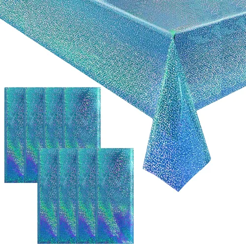 Miniatura 46 de 4 piezas de mantel de fiesta azul real holográfico de 40" x 108" con iridiscencia, mantel de plástico azul marino brillante para graduación, 4