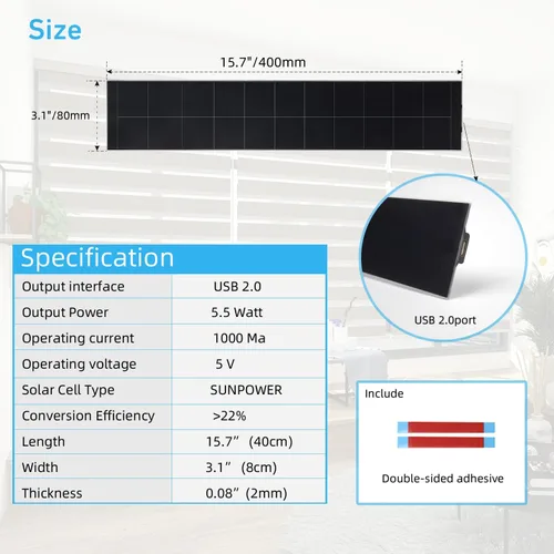 Miniatura 3 de Panel solar USB de 5 V, cargador solar para persianas de ventanas, persianas enrollables, persianas motorizadas, puerto USB, panel solar de alta