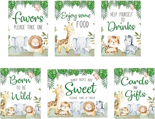Juego de 6 carteles de baby shower de safari en la selva, lindos animales de bebé de la selva, decoraciones de baby shower, carteles de 8 x 10