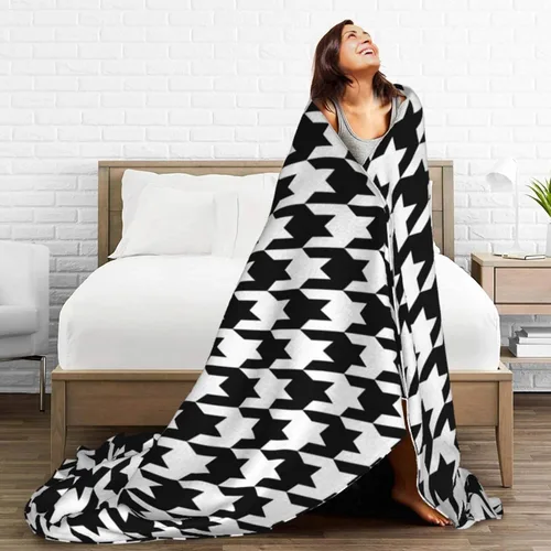 Miniatura 8 de Perinsto Manta de Tiro de Pata de Gallo Blanco y Negro Ultra Suave y Cálida para Todas las Estaciones, Manta Decorativa de Forro Polar para Cama