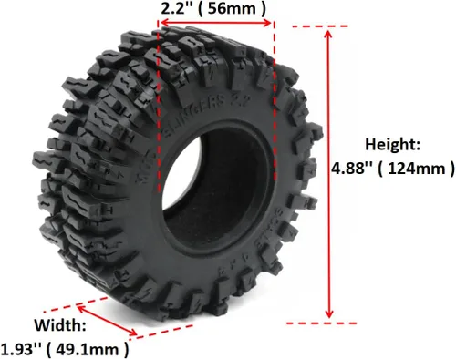 Miniatura 2 de HOBBYSOUL 2 neumáticos RC 2.2 Mud Slingers suaves y pegajosos de 4.882 in / 4.88 pulgadas para 1/10 Axial SCX10 Wraith Yeti/Traxxas TRX4 AMG 6x6