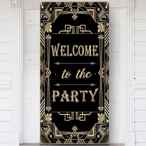 Decoración de pancarta de bienvenida a la fiesta: decoraciones de fiesta temática de Gatsby de los años 20 – Cubierta de puerta estilo jazz de los