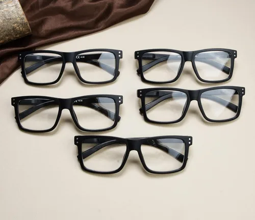 Miniatura 6 de Eyekepper Paquete de 5 gafas de lectura de gran tamaño con marco cuadrado grande para hombres y mujeres - Negro +2.50 Paquete de 5 todo negro