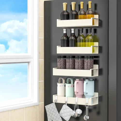 Miniatura 26 de HuggieGems Paquete de 4 organizadores magnéticos para especias para refrigerador y horno, organizadores de nevera gris claro y almacenamiento