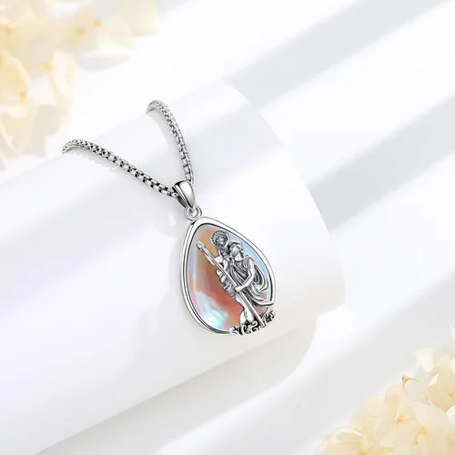 Miniatura 20 de Vito Collar de plata de ley 925 para mujeres y hombres, San Benito, crucifijo, Caravaca, San Cristóbal, San Judas, medalla patronal, amuleto