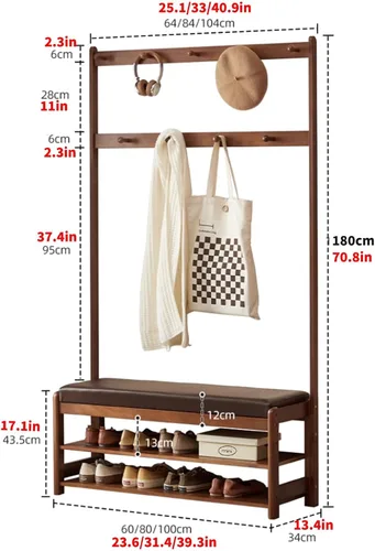 Miniatura 2 de 3in 1 Entryway Organizer with Coat Hooks and Shoe Storage Bench, Freestanding Coat Rack Space-Saving Solution for Mudroom, Foyer, and Home