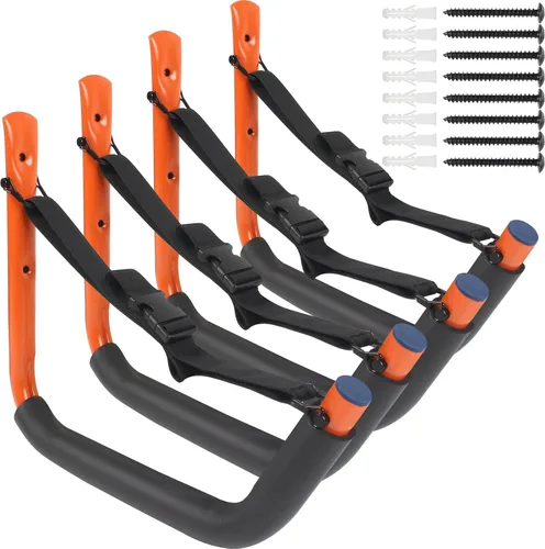 Miniatura 9 de Estante de almacenamiento de kayak, soporte de kayak para garaje, soporte de pared para kayak con correas de nailon, gancho de kayak resistente Negro