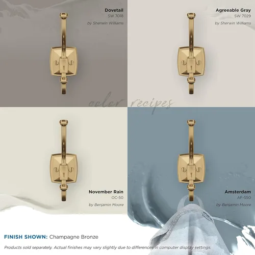 Miniatura 7 de Amerock H37002CZ Kinsale Gancho decorativo de pared de doble punta Gancho de bronce champán para abrigos, sombreros, mochilas, bolsas Ganchos