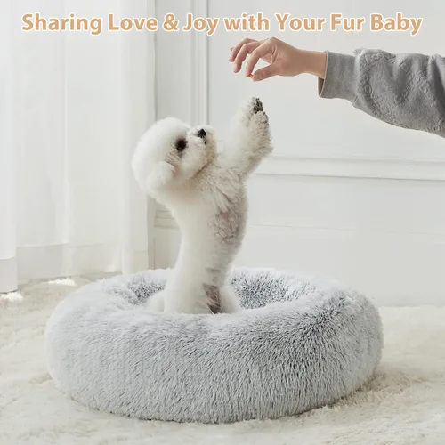 Miniatura 5 de WNPETHOME Cama Calmante para Perros Cama para Gatos Dona, Cama de Mascotas de Piel Sintética Auto-Calentable Dona Abrazadora, Cómodas Camas Redondas