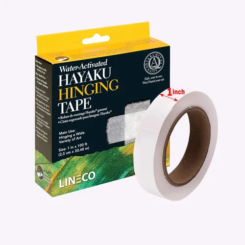 Miniatura 3 de Lineco Cinta de bisagra Hayaku activada por agua de 1 pulgada x 100 pies, archival, sin ácidos y fuerte, utilizada para obras de arte de bisagras
