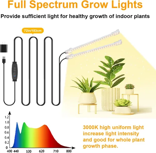 Miniatura 2 de Mini lámpara de cultivo de dos tiras de 8.6 pulgadas para plantas de interior, tiras de luz LED de cultivo de espectro completo de 3000K con Cálido