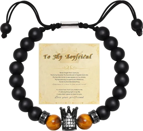 VNOX Pulsera de regalo para hombres Pulseras de cuentas de ojo de tigre hechas a mano para hombres, cuentas de yoga, regalo para aliviar el estrés