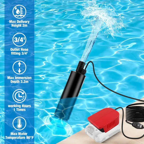 Miniatura 5 de Bomba de agua sumergible para batería Craftsman de 20 V, 635 GPH 100 W, bomba de transferencia de agua inalámbrica para tina, estanque, jardín
