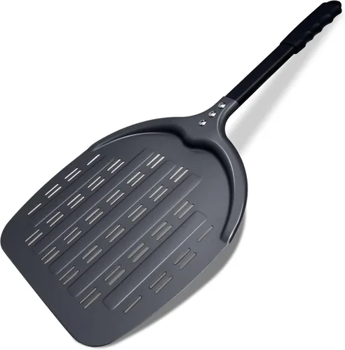 Miniatura 8 de Paleta de pizza profesional de aluminio, perforada de 12 pulgadas, grado de restaurante, mango largo, antiadherente, cáscara de pizza de metal