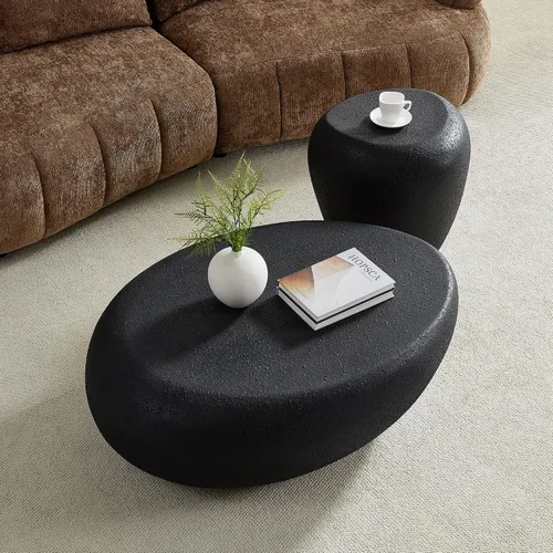 Miniatura 21 de Ø35.43'' Mesa de café redonda para sala de estar, moderna mesa de café en forma de tambor, material de fibra de vidrio, sin ensamblaje, beige