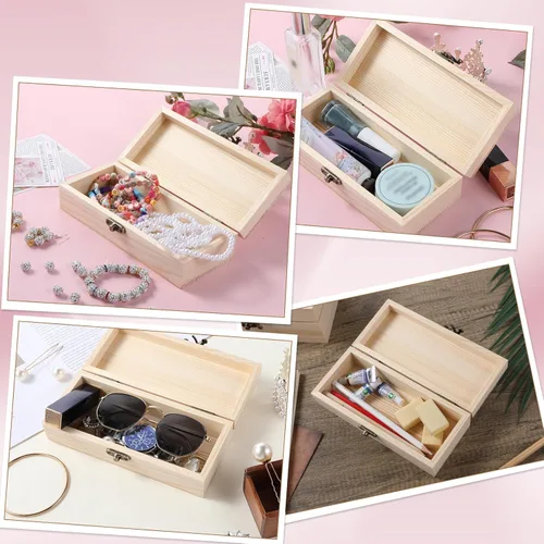 Miniatura 6 de AHQiZFX 1 Pack Caja de madera sin terminar con tapa con bisagras y cierre frontal, caja de joyería de madera sin pintar para proyectos de arte DIY