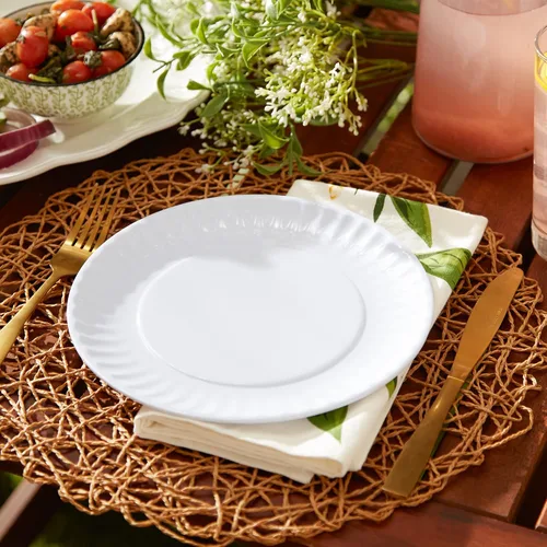 Miniatura 7 de DII Plato redondo de melamina reutilizable de 9 pulgadas para fiesta o picnic, juego de 12, blanco