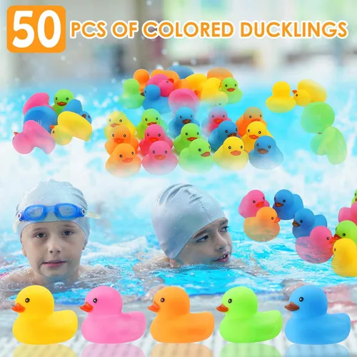 Miniatura 9 de 50 piezas de juguetes de baño de pato de goma, patos de baño multicolor a granel, pato flotante para bebé, juguete de baño para ducha, fiesta de 5