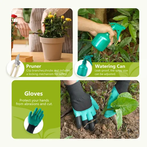 Miniatura 4 de Juego de 9 herramientas de jardinería resistentes con bolsa organizadora de herramientas de jardín duraderas, guantes de goma antideslizantes, juego