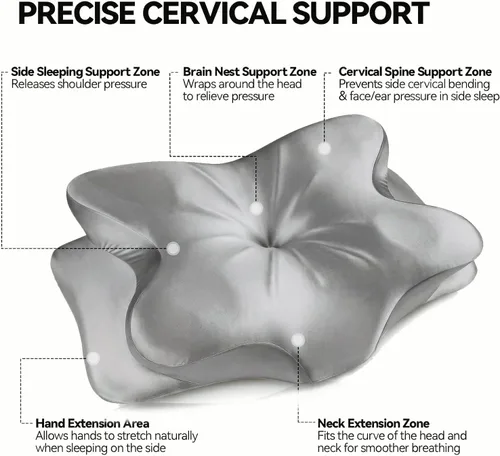 Miniatura 3 de Almohada cervical para el alivio del dolor de cuello, almohada ergonómica de espuma viscoelástica con funda de satén sedoso resistente a