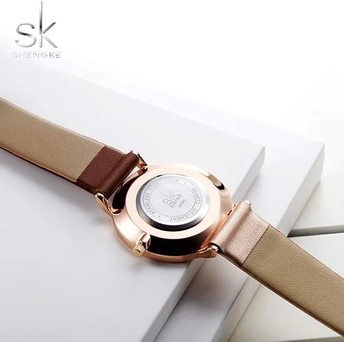 Miniatura 4 de SHENGKE Simplicity Creative - Reloj de pulsera para mujer, de cuero auténtico, elegante, para mujer, Movimiento de cuarzo