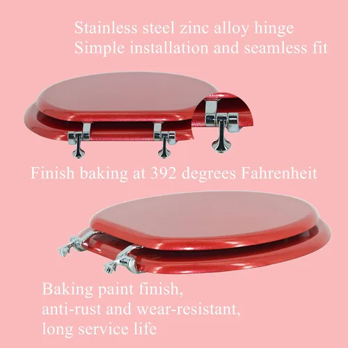 Miniatura 2 de Asiento de Inodoro Alargado de Madera Asiento de Inodoro Previene el Desplazamiento con Bisagras de Aleación de Zinc Tamaño Estándar Americano Rojo