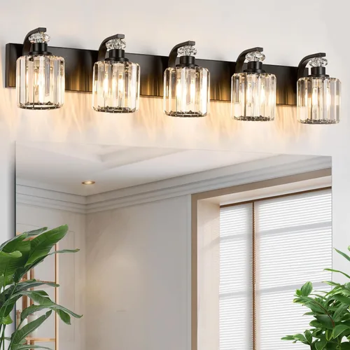 Miniatura 13 de Lámparas de baño negras con pantalla de cristal K9, iluminación de baño sobre espejo, luces de tocador para sala de estar, dormitorio, baño