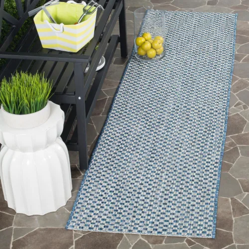 Miniatura 71 de SAFAVIEH Alfombra lavable al aire libre Courtyard Collection - 6'7" x 9'6", azul claro y gris claro, no desprende pelusa y fácil limpieza, ideal