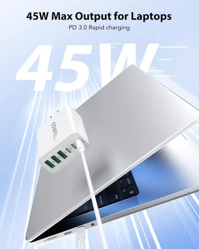 Miniatura 2 de Paquete de 2 bloques de cargador rápido USB C de 65 W, 6 puertos (PD3.0 45 W+QC 20 W), enchufe de cargador de pared, cubos de carga multipuerto