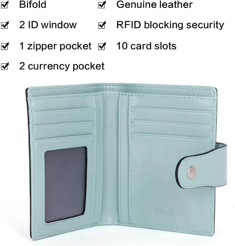 Miniatura 5 de BOSTANTEN - Billetera de cuero para mujer con bloqueo RFID, pequeña, con cremallera, de bolsillo, para tarjetas, con ventana para documento