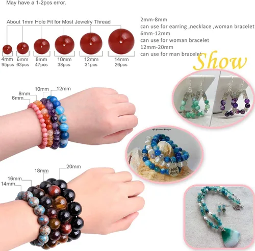 Miniatura 6 de GEM-Inside - Cuentas sueltas de ágata verde con bandas de energía natural, cuentas de energía natural para hacer joyas, 0.315 in, redondas, 15 Ágata
