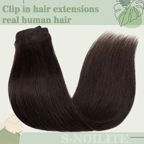 Miniatura 5 de S-noilite Extensiones de cabello humano con broches, extensiones de cabello humano corto con clip, trama estándar, 8 piezas, 18 clips, cabello