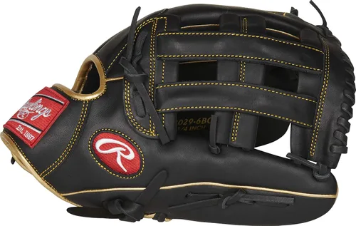 Miniatura 2 de Rawlings Guantes de béisbol de la serie R9 Tamaños 11.5 a 13 pulgadas Múltiples estilos Pro H-Web Negro/Oro