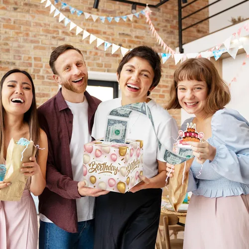 Miniatura 4 de Caja de dinero sorpresa, caja de dinero de feliz cumpleaños para dinero en efectivo, incluye tarjeta de feliz cumpleaños y 35 bolsas transparentes