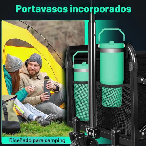 Miniatura 9 de Carro plegable con ruedas: Carro plegable de alta resistencia de 163 kg, Carro plegable portátil todo terreno para compras de comestibles, Camping