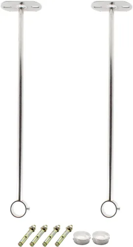 Miniatura 9 de Paquete de 2 soportes de montaje en techo, soporte de tubo de acero inoxidable para armario, soporte de tubería de techo, cortina de ducha, armario