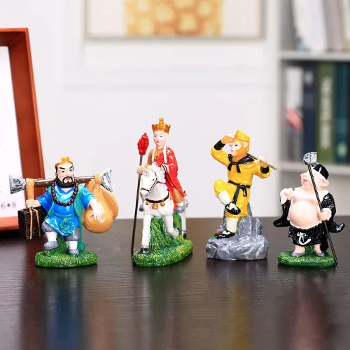Miniatura 4 de 4 piezas de estatua de viaje al oeste, figura de Sun Wukong, escultura de monje de Buda de resina para decoración de oficina en casa, regalos