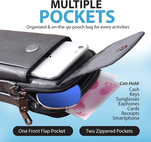 Miniatura 3 de Funda vertical de cuero para hombre con clip para cinturón, bolsa de mensajero de viaje, bolsa cruzada para iPhone 17 Pro Max 15 Pro Max, Samsung